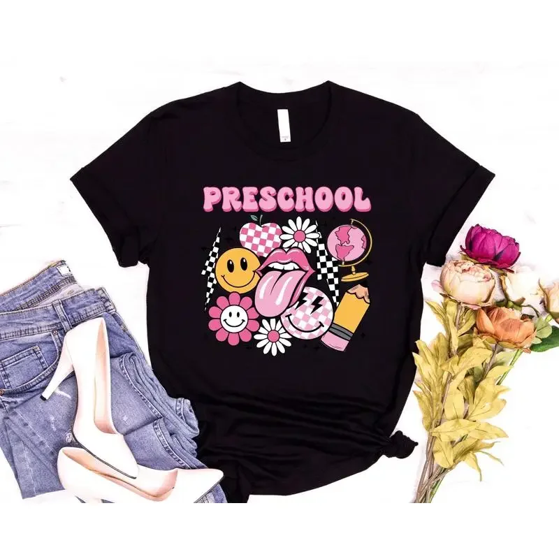T-shirt préscolaire rétro pour enseignant, retour à l'école, premier jour de pré K