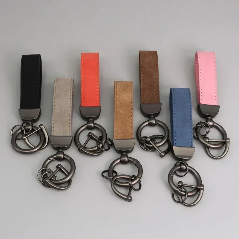 Multiple Colors Luxury Car Key Chain Genuine Leather Key Chain Pure Color Buckle Cars Key Ring Car Accessories Gift