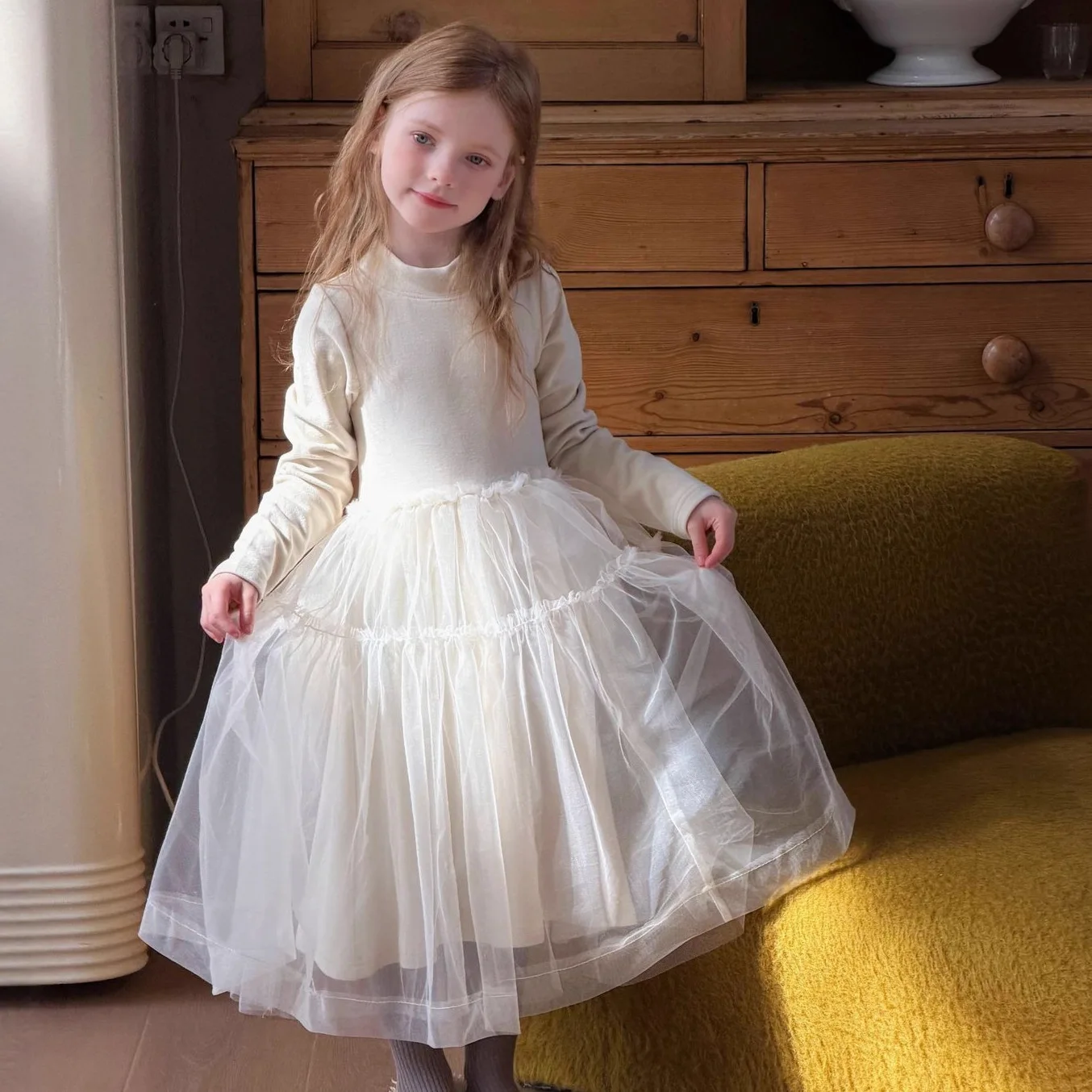 

Платье для девочек, осень-зима 2022, новое утолщенное сетчатое платье принцессы, платья среднего и длинного размера, внутренние и внешние платья