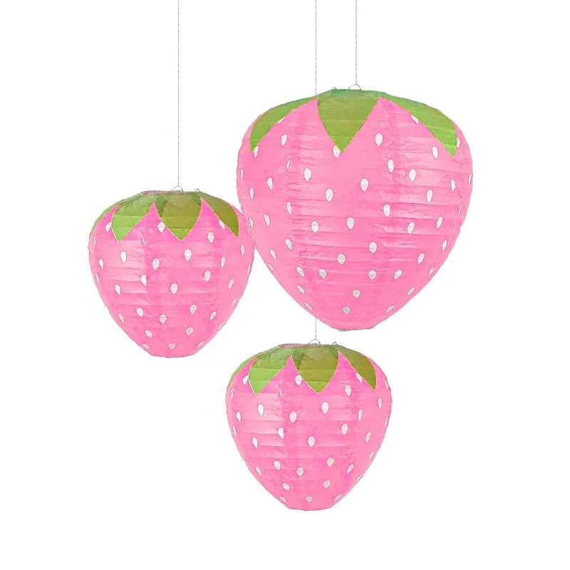 3D Pink Strawberry Lantern Shaped DIY Handheld Paper Lantern Kids Party Decoration Happy Sweet Birthday Parti Decor Lantern