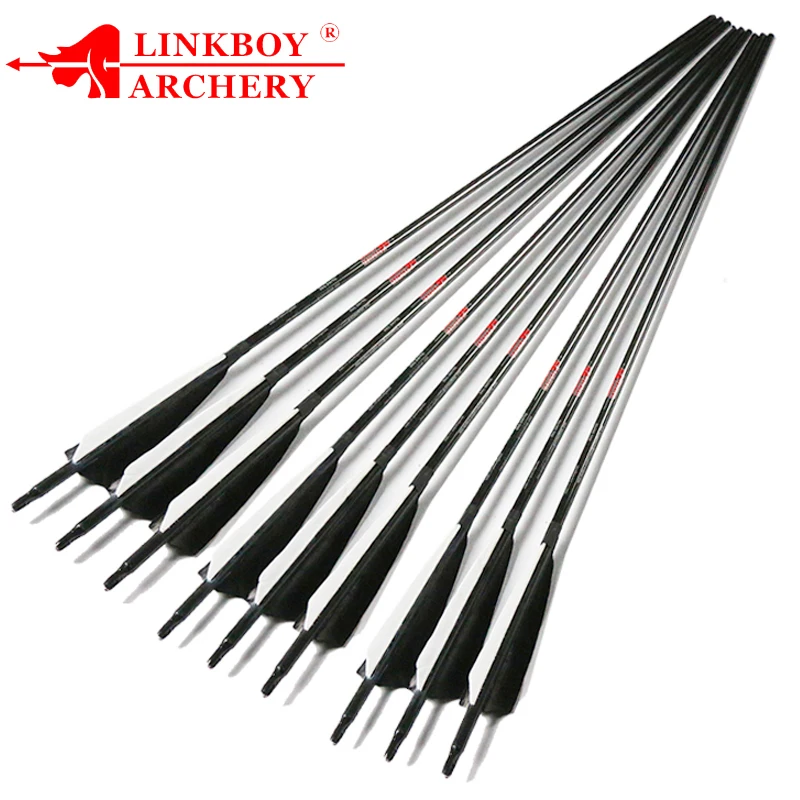 

Archery Spine 600 Carbon Arrows, Turkey Feather, Nock Point Arrows, Compound Recurve Bow Hunting, 5 Inch, 12Pcs