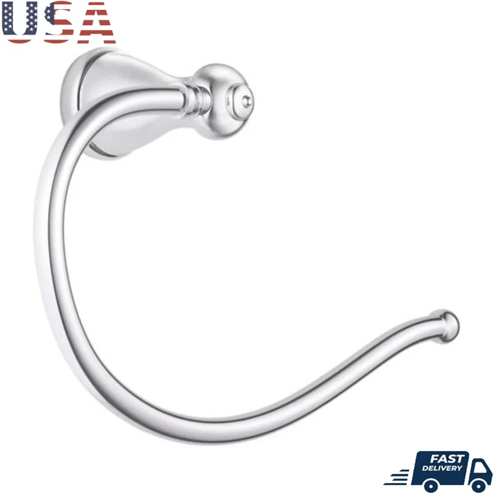 

Polished Chrome Hand Towel Ring Classic Wall Mount Durable Metal Construction Concealed Screw Installation Includes Mounting