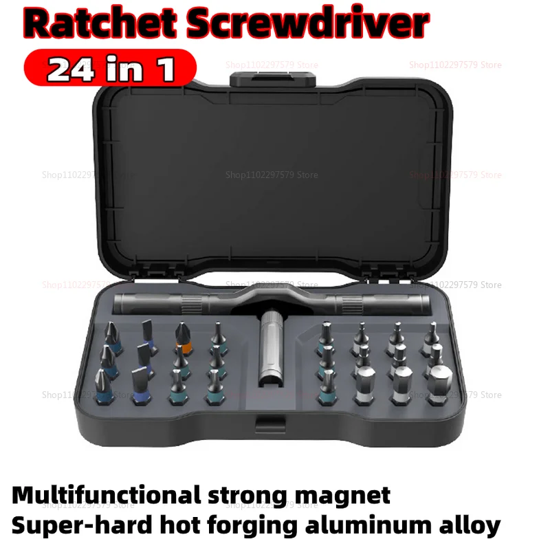 24-in-1 Multifunctional Screwdriver Ratchet Wrench Set Magnetic Tips Home DIY Repair Hand Tool Kit for Maintenance and Assembly
