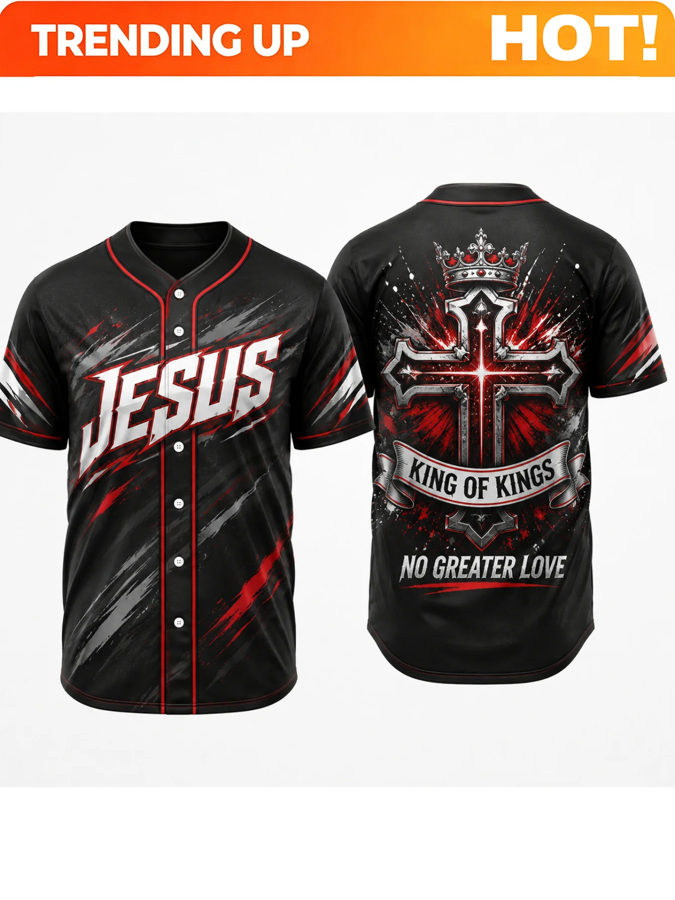 Customization Religious Style, Baseball Jersey, Jesus King Of Kings No Greater Love Cross Print, Unique Design, Suitable For Adu