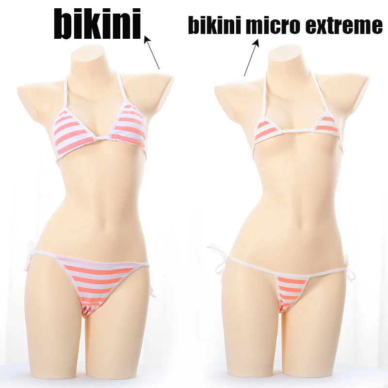 Sexy Micro Bikini Women Lenceria Lingerie Hot Cute Lolita Stripe Pink Mini Trikini Extremo Underwear and Bra Sets Costume