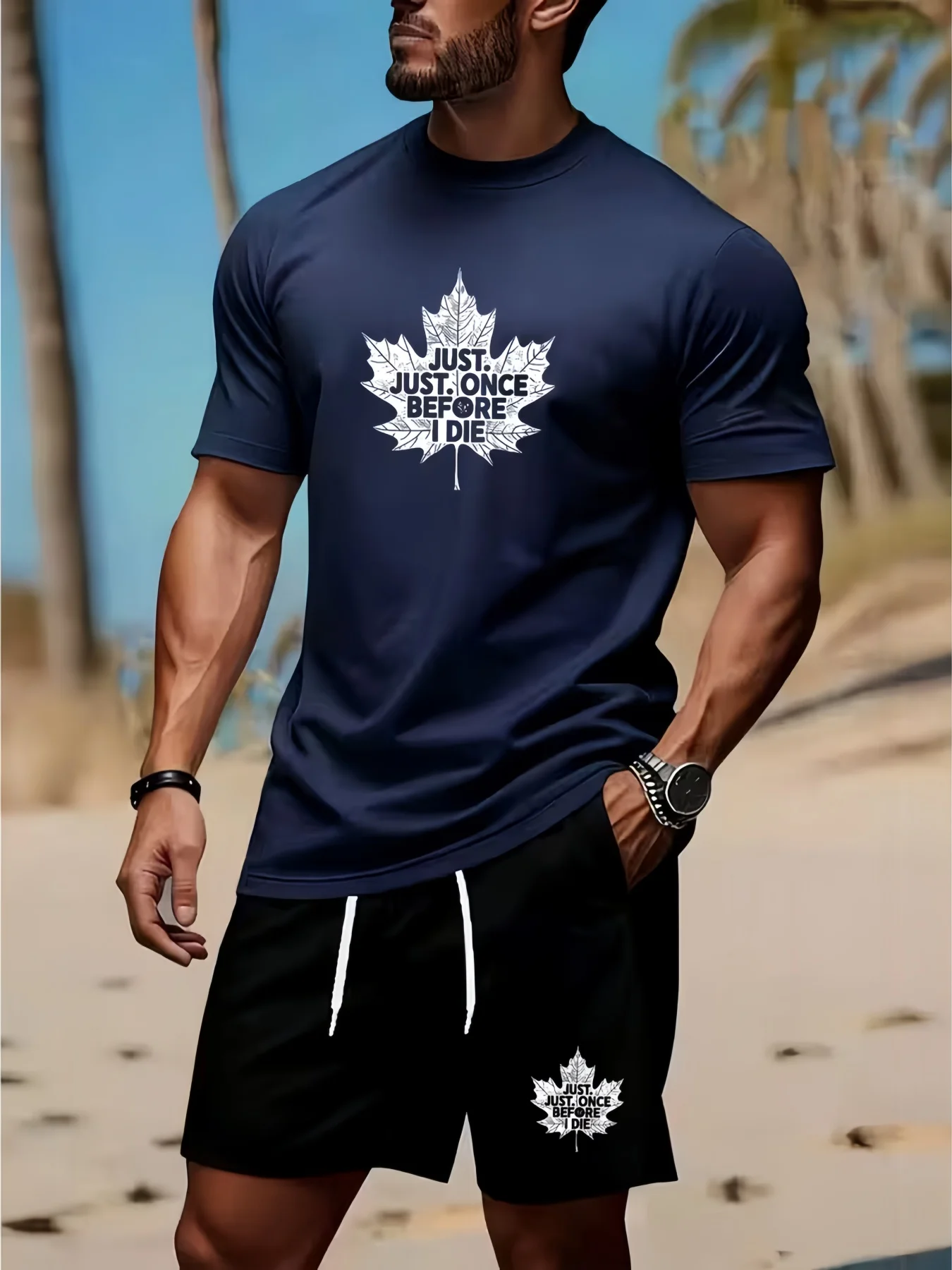 Men's Round Neck T-shirt and Shorts Set, Casual Outdoor Clothing, Comfortable and Breathable, Fashionable Summer Gothic Letter P view 5