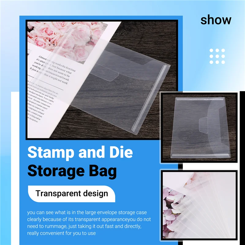 

J1UL1N 20 Pcs Clear Stamp And Die Storage Bag Resealable Storage Pocket Large Envelope Case For DIY Scrapbooking Paper Card