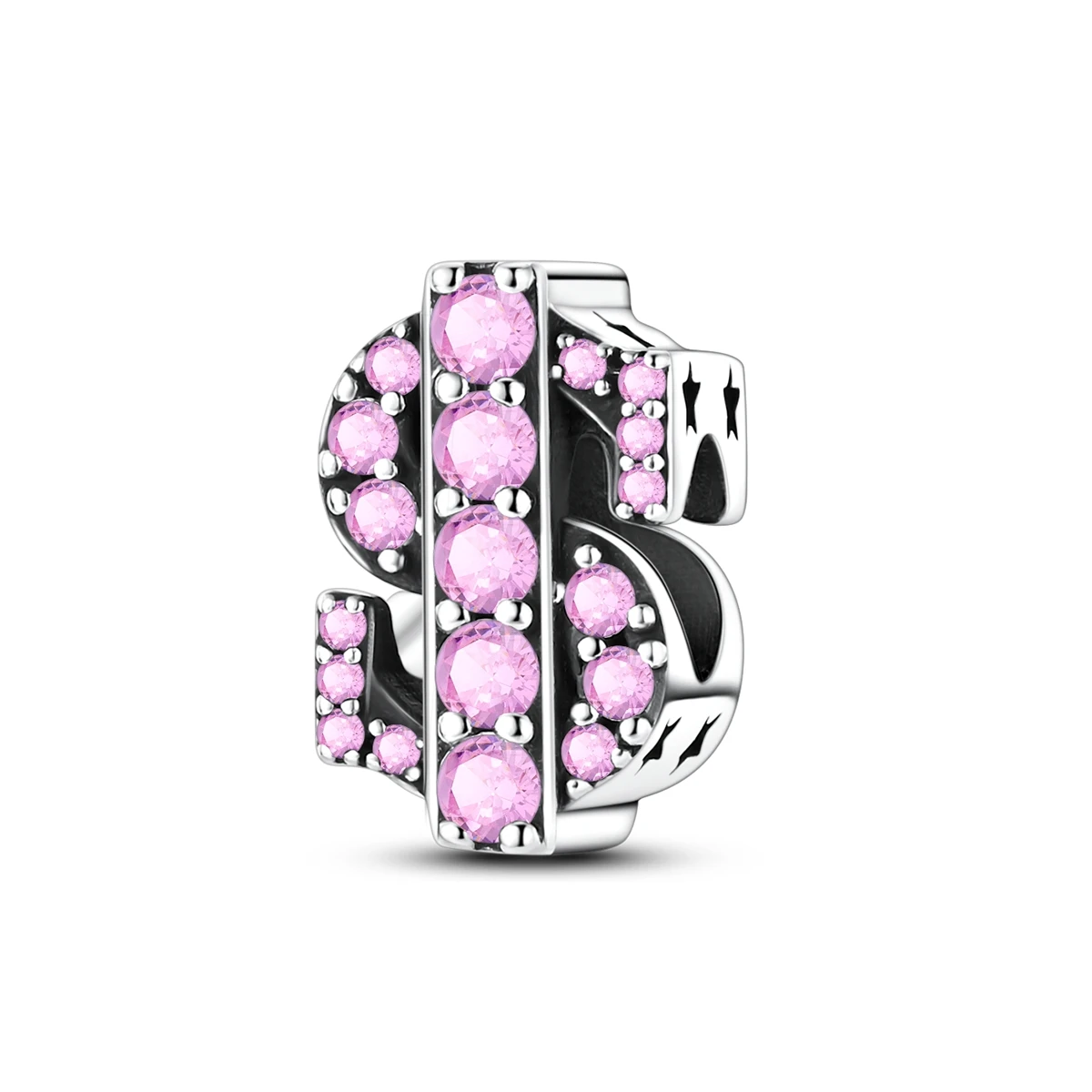 925 Sterling Silver Dollar Sign Charms Bead CZ Zircon Pink Color Dangle Fit Original Bracelet DIY Women Jewelry Gift