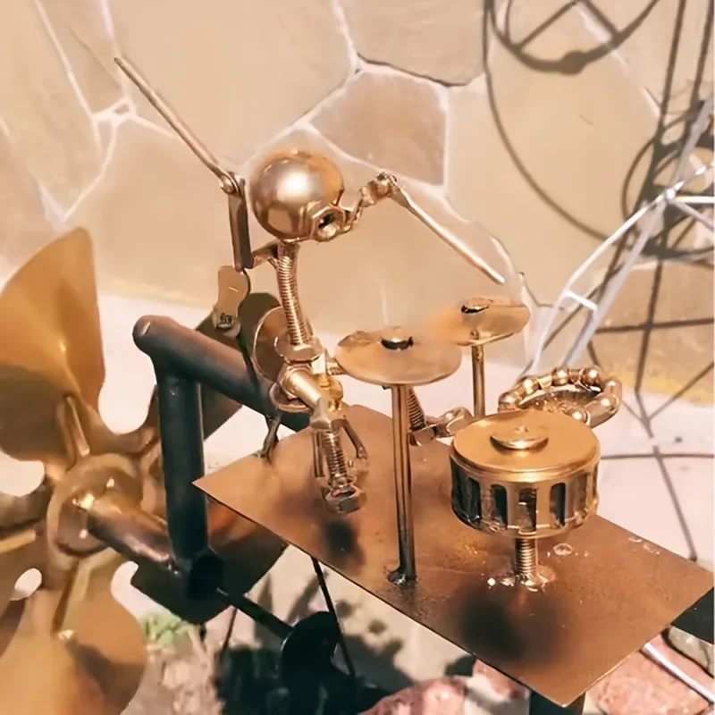 Handmade Metal Drummer Windmill - Self-Playing Decor Garden with Cymbals, no Electricity, Weatherproof