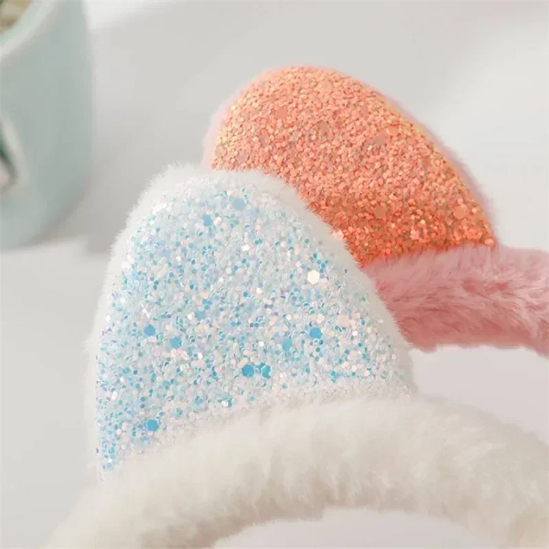 Novo adorável inverno gato aquecedores de orelha glitter orelhas de pelúcia capa de orelha ao ar livre proteção contra frio orelha-muffs dobrável earflap
