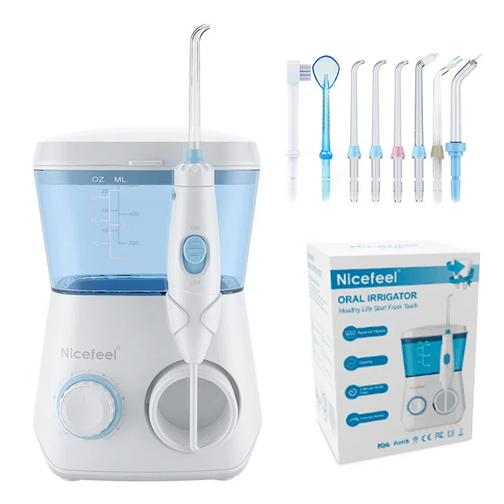 Nicefeel Water Flosser Dental Jet พร้อมถังขนาด 600 มล. และหัวฉีด 7 อัน