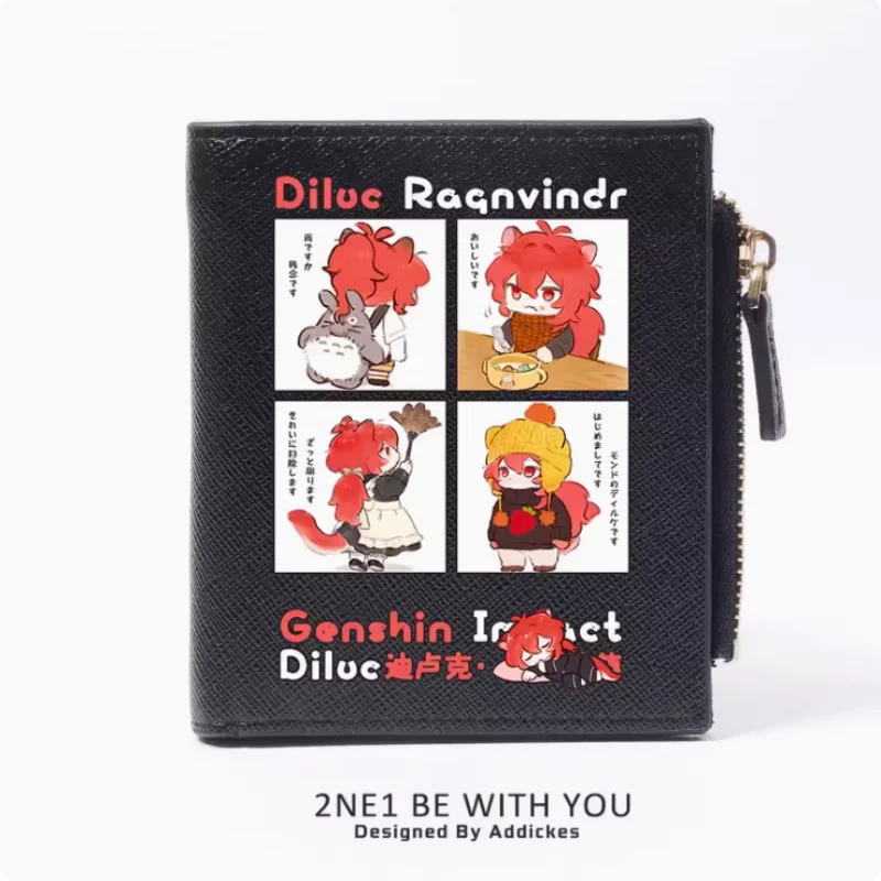 Genshin Impact Diluc Anime Fashion Wallet PU Purse Card Coin Zipper Money Bag Cosplay Gift B526