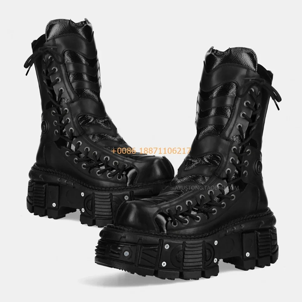 

Punk Thick Sole Women's Motorcycle Boots 2024 Autumn New Fashion Leather Sports Casual Boot Round Street Rock Rivet Knight Boots