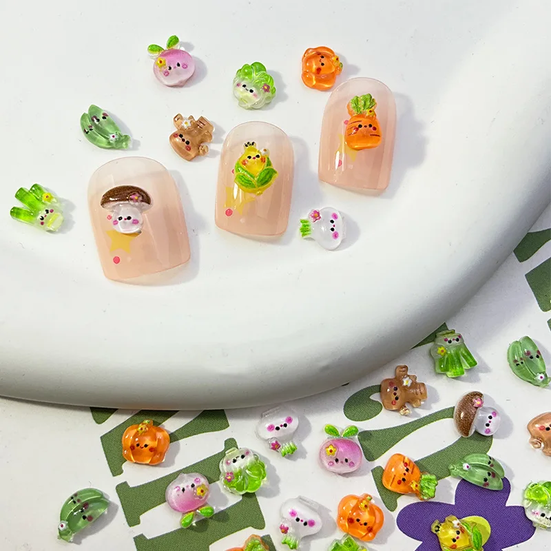 50pcs Mini Wegetable Nail Charms Jewelry Cute Cartoon Fruit Vegetable Nail Art Parts 3D Flatback Resin Nail Decoration Accessory