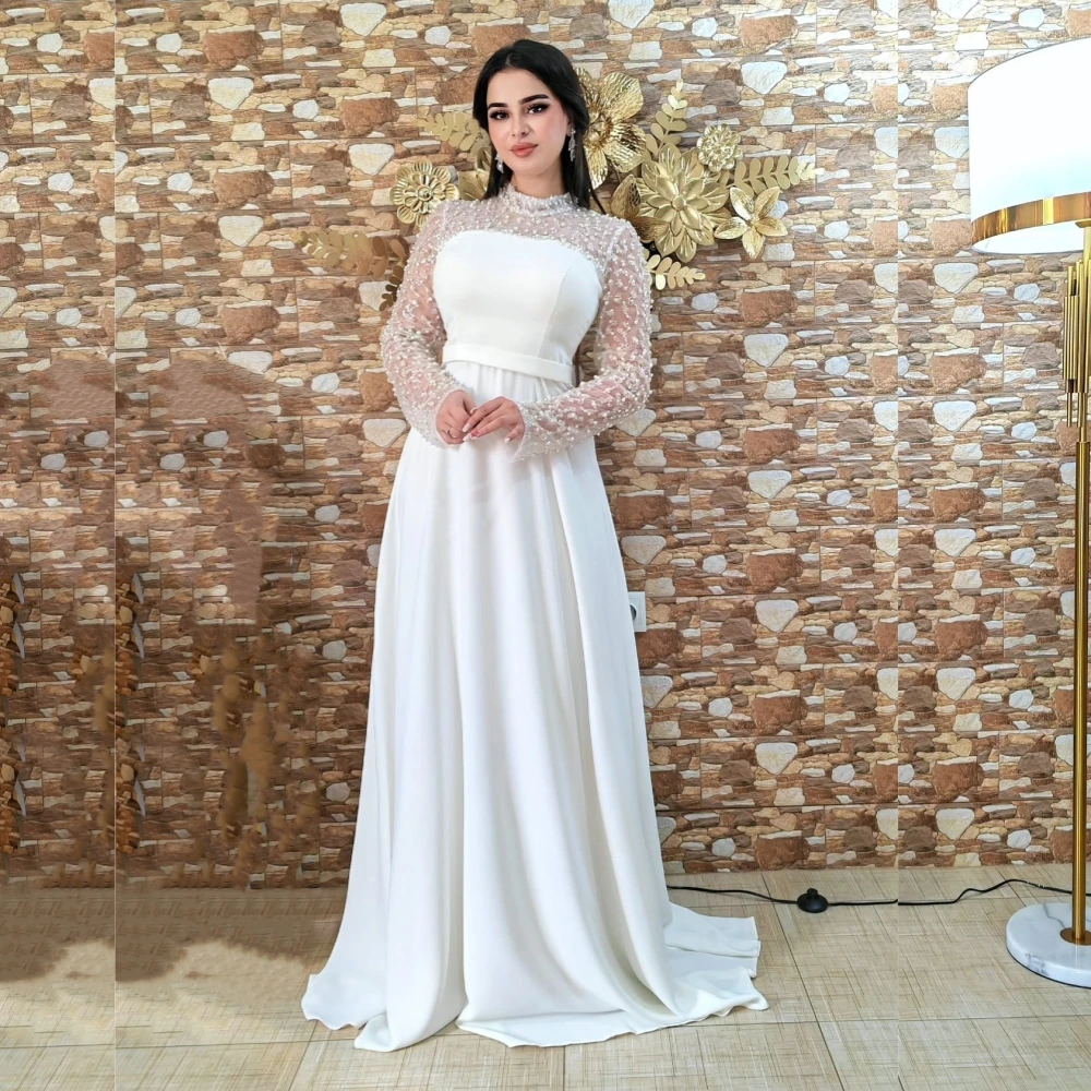 Customized Jersey Glitter Beading High Collar A-line Long Dresses Bespoke Occasion Women Luxury Evening Elegant Party Wedding