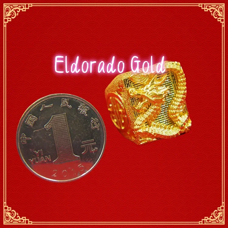 Eldorado Gold 2025 Lover's giftAU999 24K Gold Double - Layer Dragon Ring | Hollow diamond - set dragons, interlaced double band