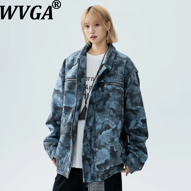 

WVGA Autumn Winter New Men Tide Trendy Tie-Dye Oversized Turn-Down Collar Jackets Niche Chic Casual PU Leather Coats Ins W16849