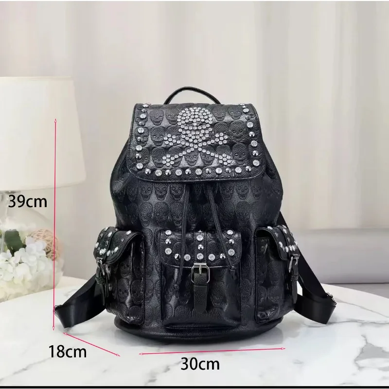 New Fashion Trend Men's and Women's Backpacks Personality Casual Skull Rivet Studded Women's Bag Computer Bag сумка mochila