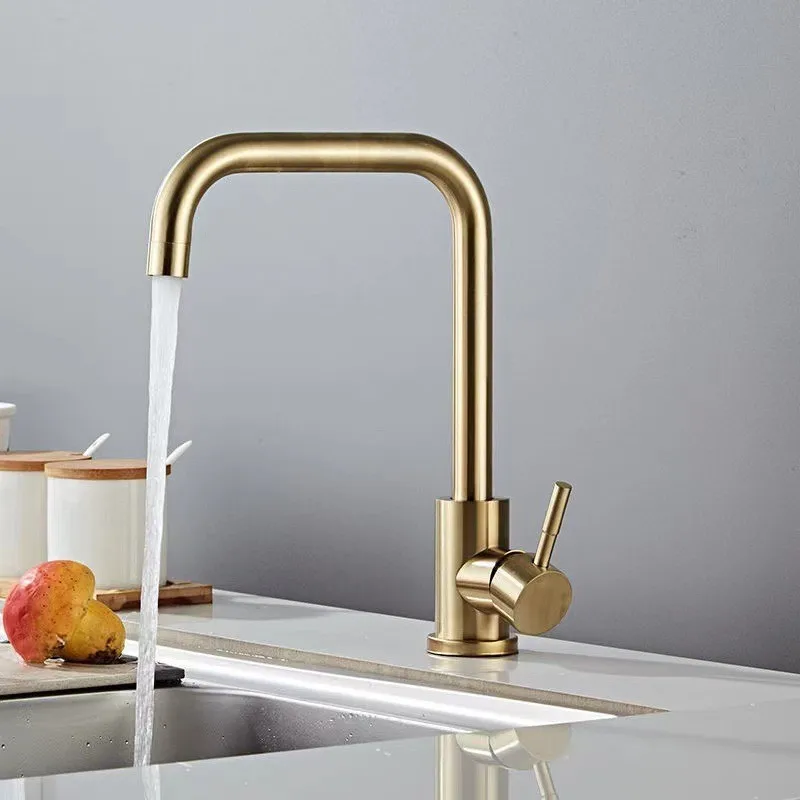 Gold Stainless Steel Kitchen Faucet Hot and Cold Mixer Water Tap Splash Proof 360 Degree Rotation for Vegetable Washing Basin