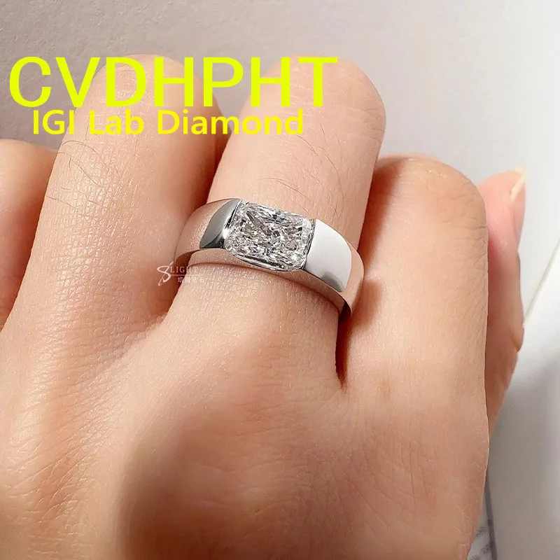 

1 2 3 Ct Solid 18K White Gold Man Ring IGI Lab Growing Diamond Ring Radiant D VS1 Diamond wedding ring Engagement Ring