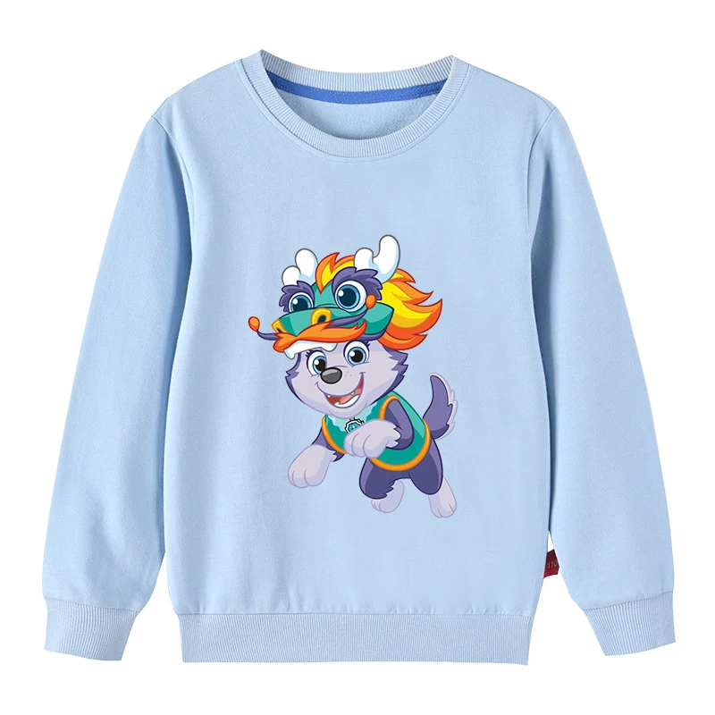 Paw Patrol Kids Cotton Sweatshirt Cute Cartoon Dog Everest Round Neck Top 2025 New Spring Autumn Children Base Clothing Hoodies