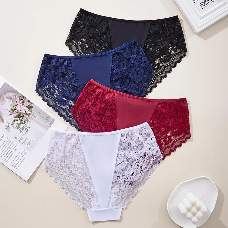 Soft Lace Women's Briefs Openwork Breathable Mid-Rise Sexy Women's Underwear Fashionable Versatile Panties