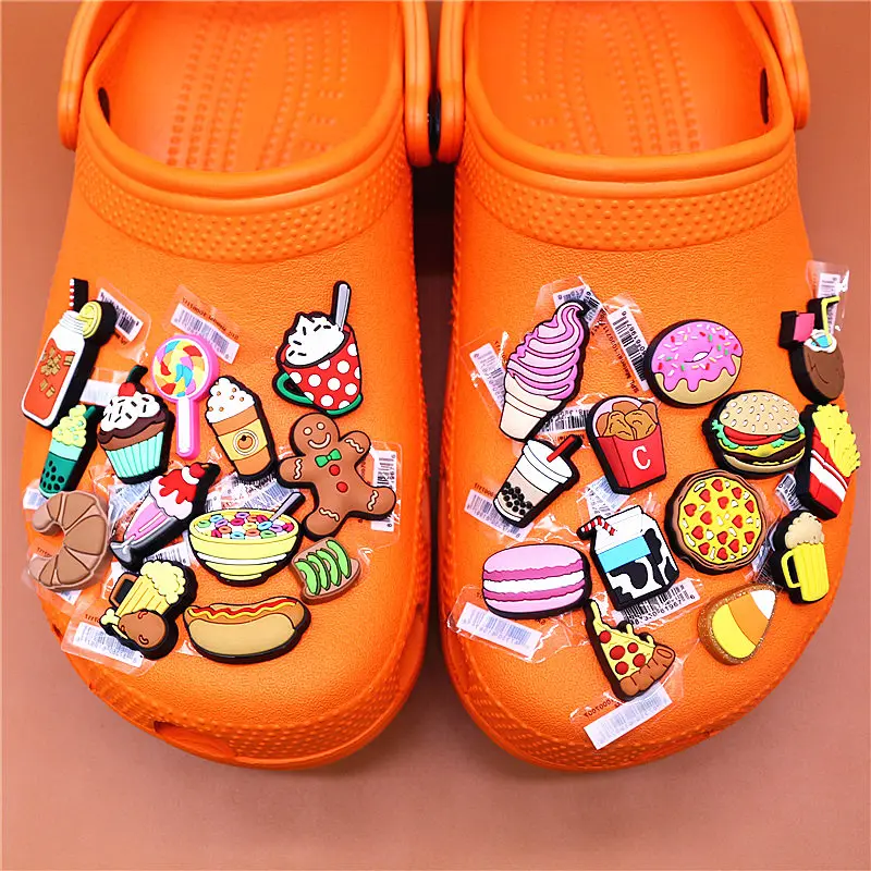 Original 5pcs/lot Food Style Shoe Buckle Accessories Donut Burger 33 Type 3D Shoe Charms Decoration DIY Wristband Clog Clips