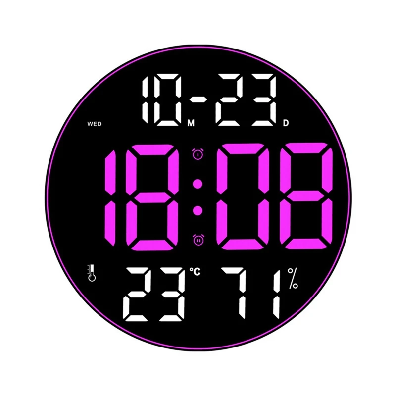 Ambient Light 12 Inch Big Screen Multifunction Clock Simple Living Room Wall Clock Led Wall Clock Easy To Use Magenta Color