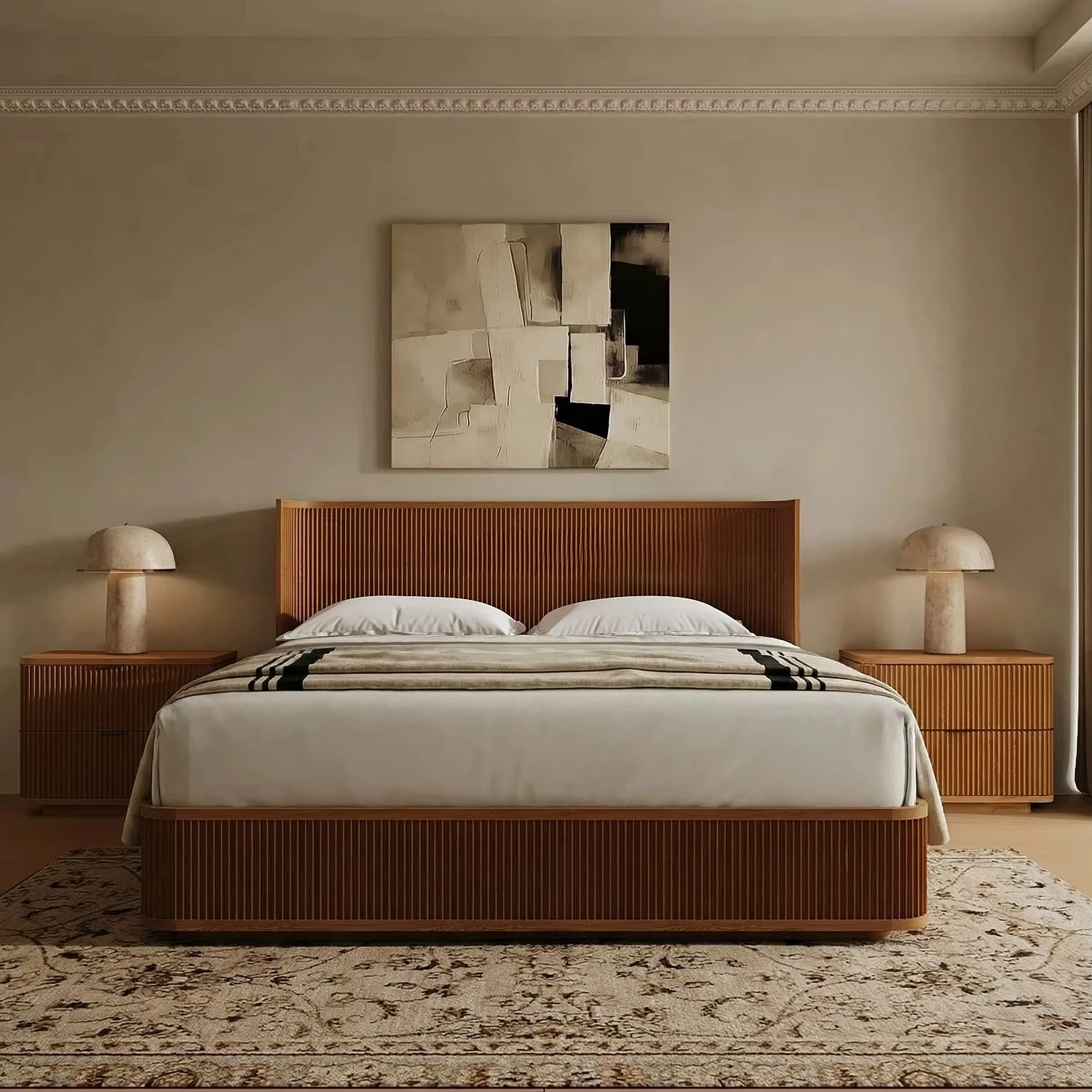 Handmade Modern Nightstand with Vertical Linear Design Sleek Silhouette for Bedroom for Luxury Master Bedroom