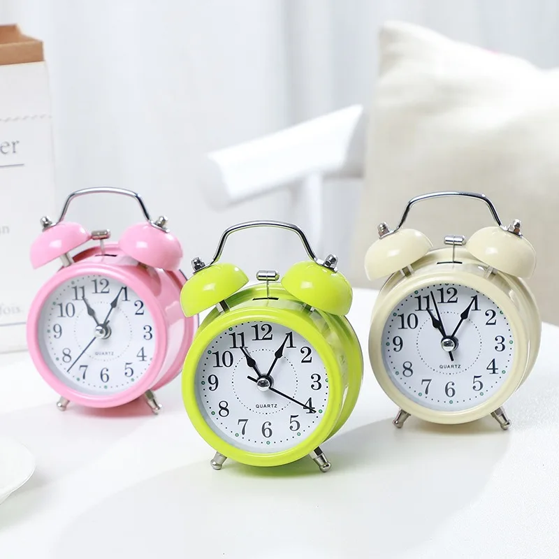 Child bed Fashion clock Bedside Wake Up Clock Retro Metal Small  Sound Luminous Dial Non Ticking Backlight Analog Clock