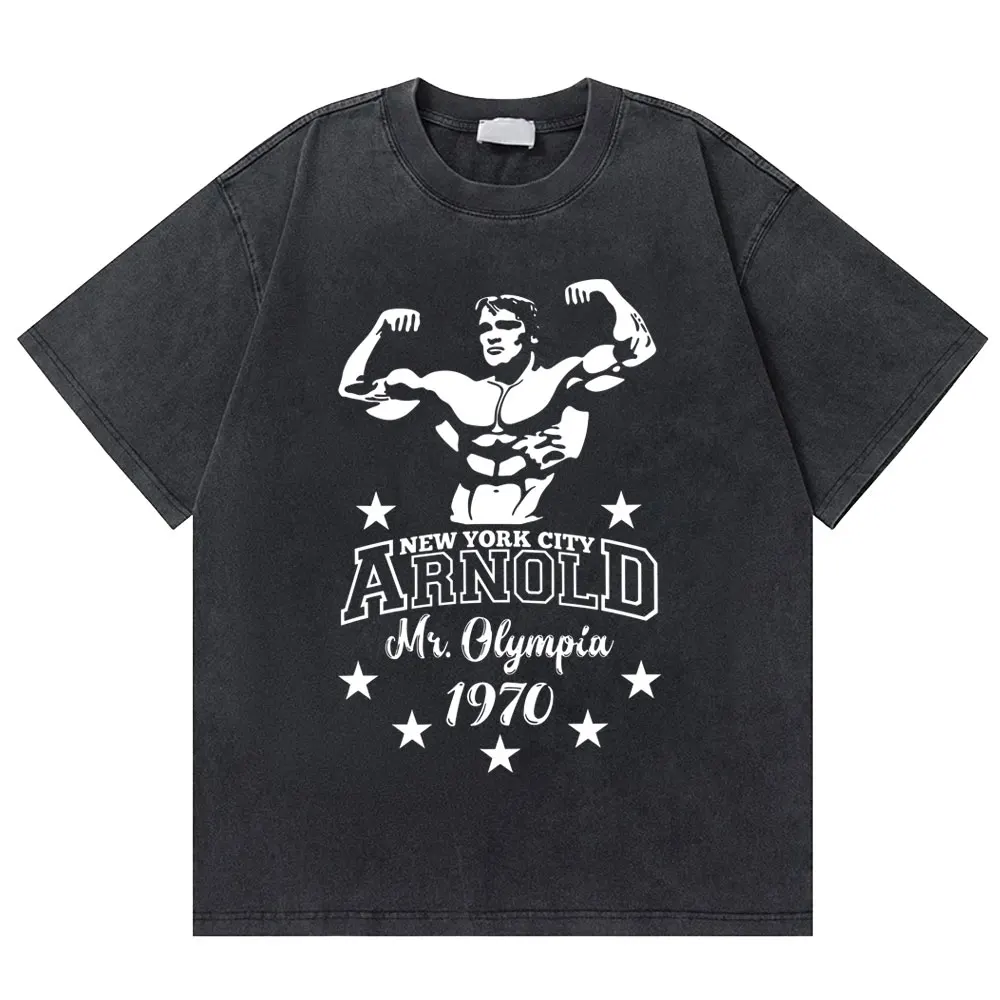 

Washed Vintage Arnold Schwarzenegger Mr Olympia T-shirt Men Women Causal Fitness Gym T Shirts Men's Fashion Oversized T-shirts