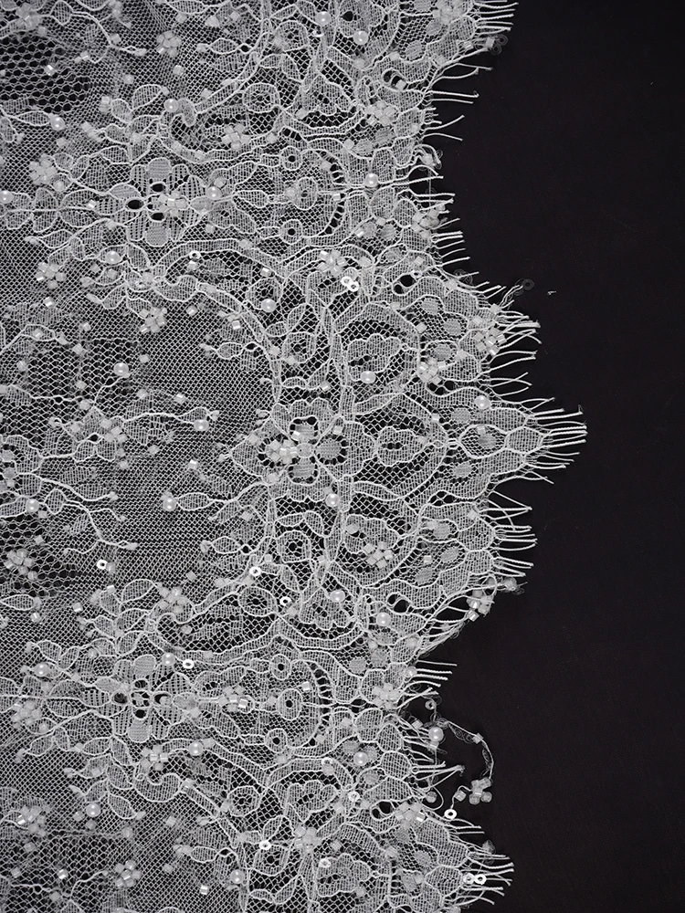Embroidered Beaded Tube Ivory Material Glitter Tissus Wedding Dress Dry Lace Tela Mesh Beads Bridal Dress Fabric