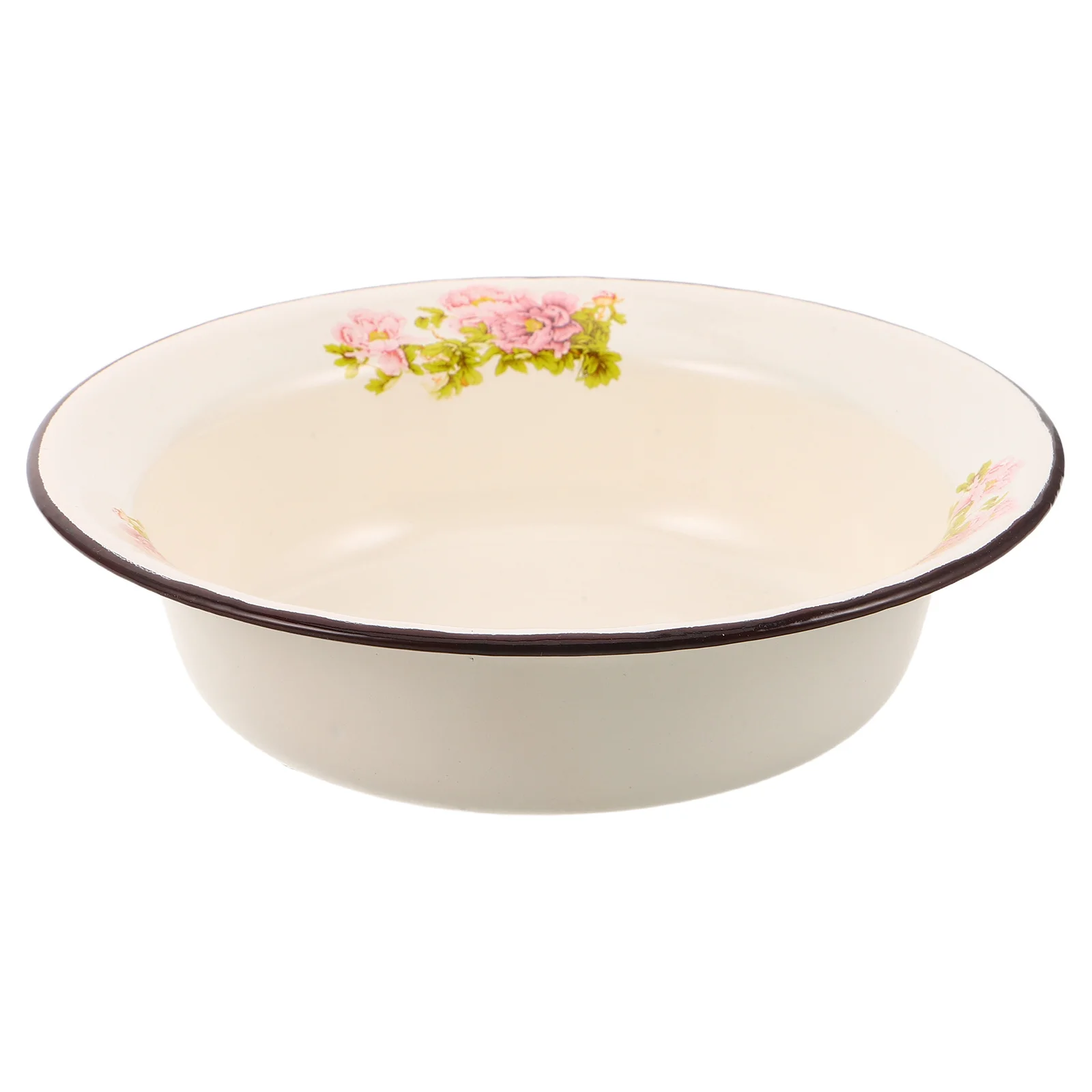 

7.86 Inch Deep Vintage Enamel Bowl Thickened Soup Noodle Pasta Salad Serving Dish Floral Pattern Retro Mixing Basin Kitchen