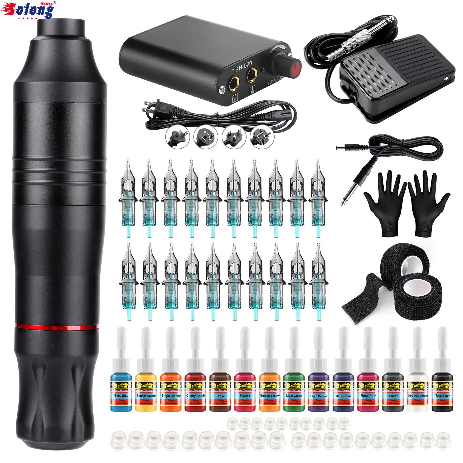 

SOLONG High Quality Tattoo Pen Full Set Makeup Powerful Liner And Shader Tattoo Supplies And Accessories Rotary Motor