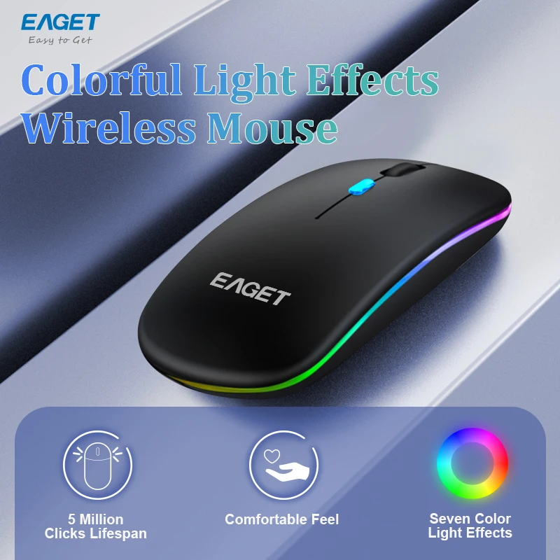 Eaget EM09 Bluetooth Rechargeable Wireless Mouse 2.4G Optical Mice  with USB 1600 DPl Mouse for Computer Laptop PC Mute Mouses