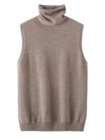 Femmes 100% laine mérinos pulls sans manches col roulé pull gilet laine tricots printemps automne hiver mode gilet hauts 4