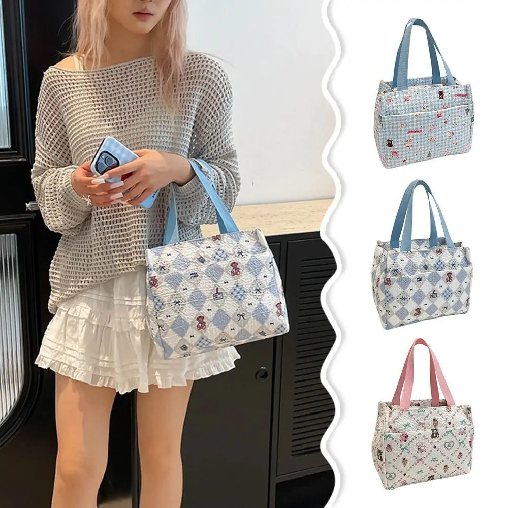 

Reusable Cartoon Print Tote Handbag Canvas Lightweight Canvas Bag Large Capacity Lunch Box Bag
