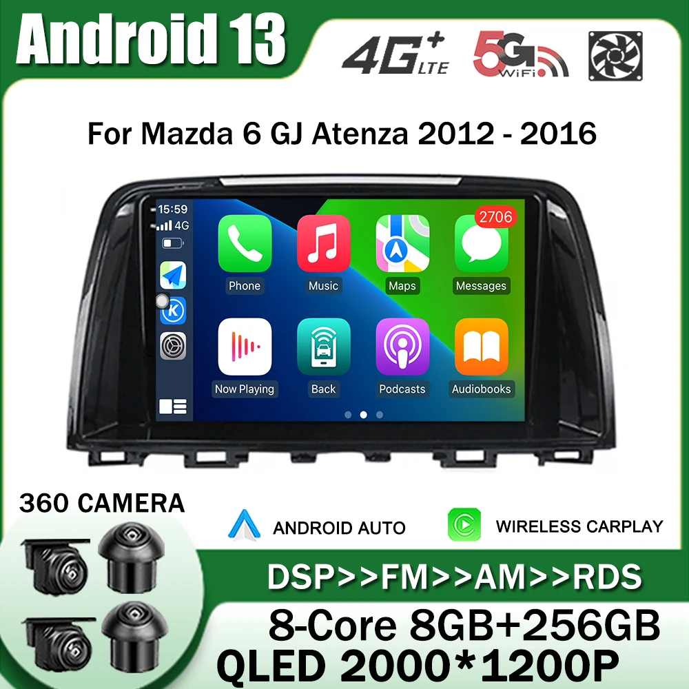 

for Mazda 6 GJ Atenza 2012 - 2016 Android 13 Carplay Car Radio Multimedia Video Player Navigation Stereo GPS 2 Din No DVD