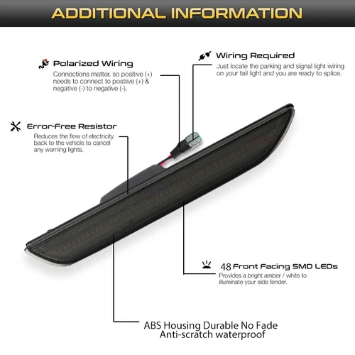 Imagen 2 del producto IJDM para 2015-2023 Ford Mustang rojo/blanco guardabarros lateral trasero luz de estacionamiento/luces de conducción, lámparas de marcador lateral OEM 12V
