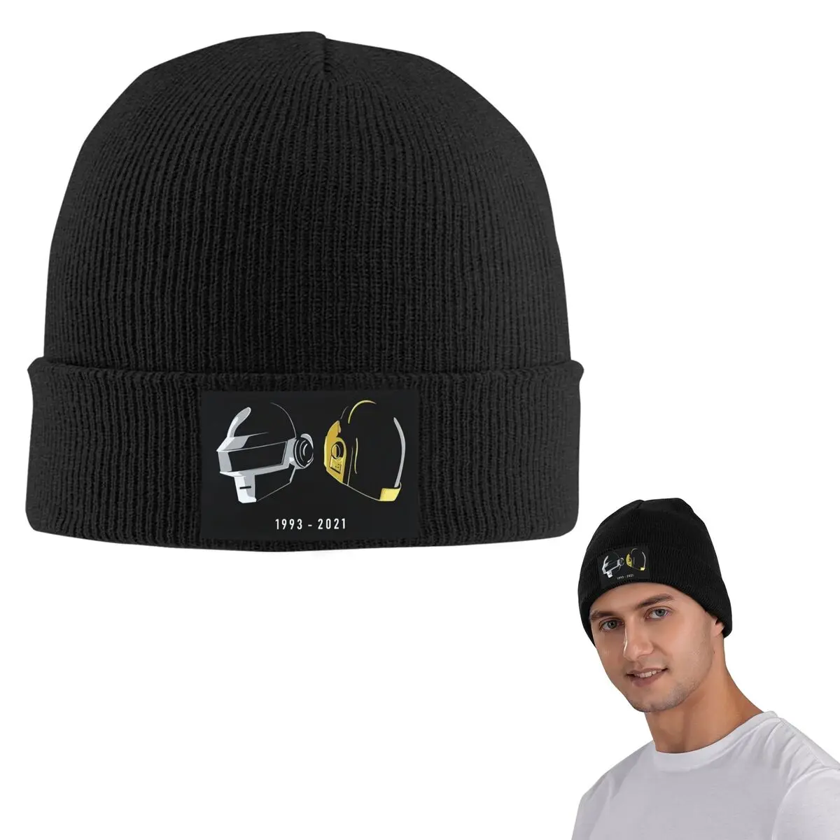 Daft Punk Electronic Music Band Tribute Helmet Art Warm Knitted Cap Bonnet Hat Autumn Winter Outdoor Beanies Hats for Men Women