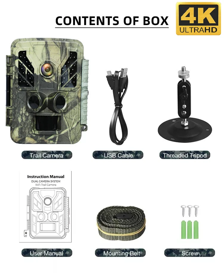 

4K Wifi Wildlife Trail Camera Outdoor Mini 32MP Infrared Hunting Camera Motion Activated Scouting Traps Photo Camera