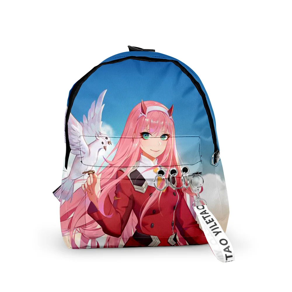 Popular Zero 2 DARLING in the FRANXX Backpacks Girls pupil School Bags 3D Print Keychains Oxford Waterproof Small Backpacks