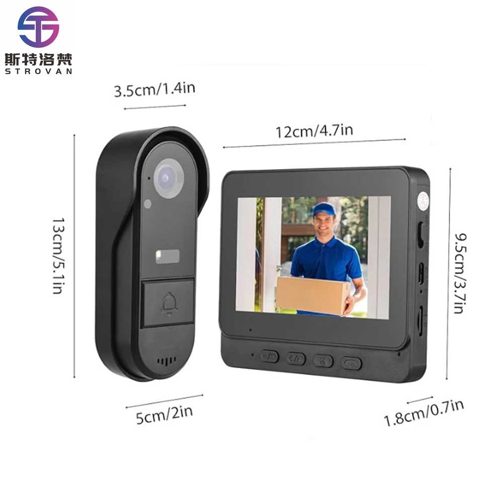 

4.3-Inch Smart Doorbell System with Audio Bell Video Display Battery-Powered WiFi Home Security Easy Installation