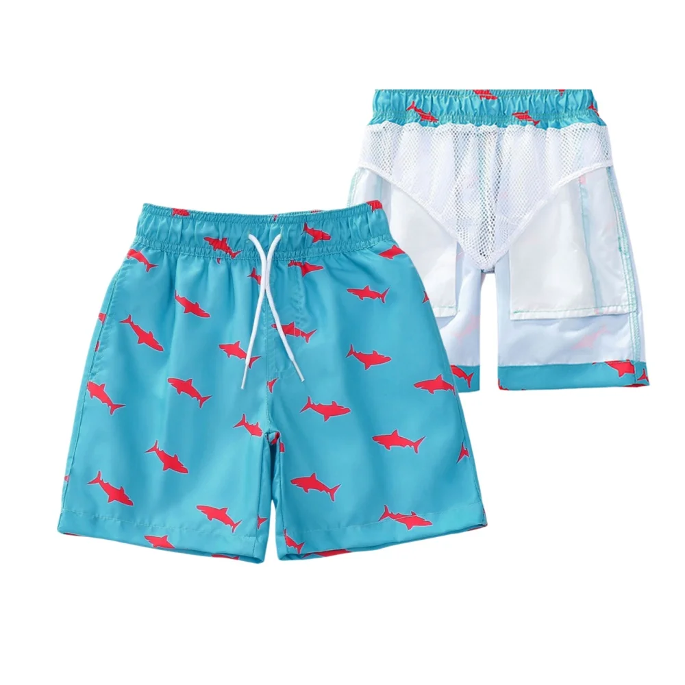 Calções de Banho Infantis Estampados Havaianos com Forro de Tela e Cordão, Calções de Praia de Secagem Rápida para Crianças, Roupa de Banho de Verão