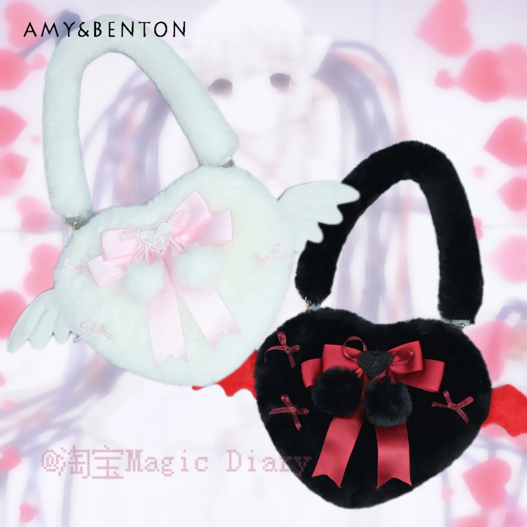 

Angel Devil Plush Shoulder Bags Two-dimensional Cute Subculture Versatile Love Mini Handbag Japanese Gothic Sweet Bags for Women