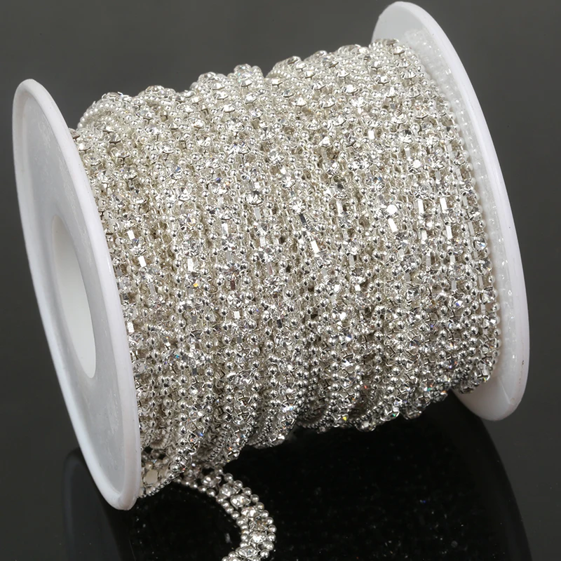 PEESOM 5mm Width Crystal Rhinestone Beaded Chain Sliver/KC Gold Cup Chain SS8 Rhinestone Chain Trim for Garment Accessories