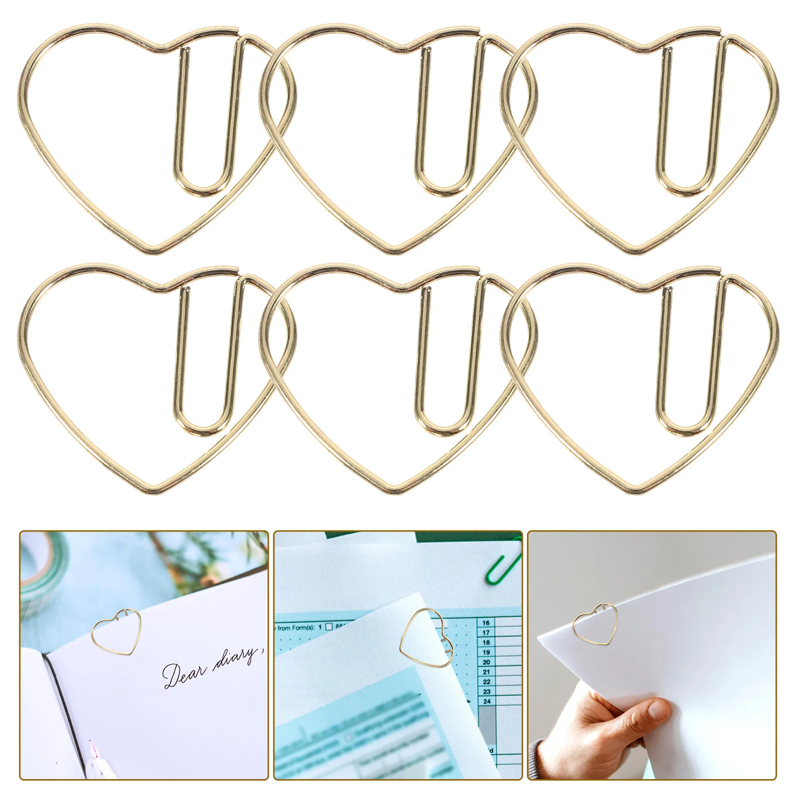 

50pcs Heart Shaped Paper Clips Metal Decorative Scrapbook Document Organizer Golden Random School Supplies