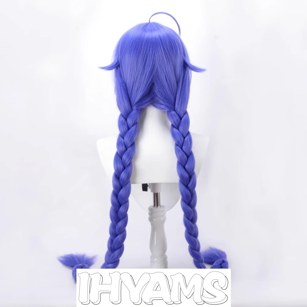 110 cm blauw paars gemengde lange dubbele vlechten Roxy pruiken hoge temperatuur vezel synthetisch haar cosplay pruiken