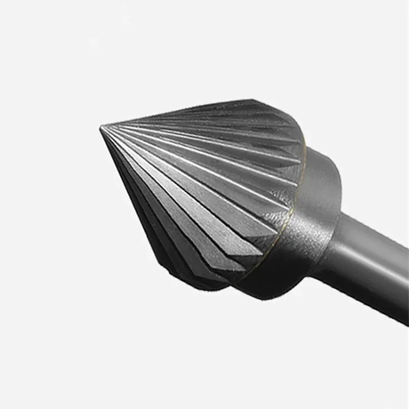Alloy Rotary File Tungsten Steel Hard Wood Carving Tools J-Type 60 Degrees Conical Milling Cutter Grinding Head 6mm Handle