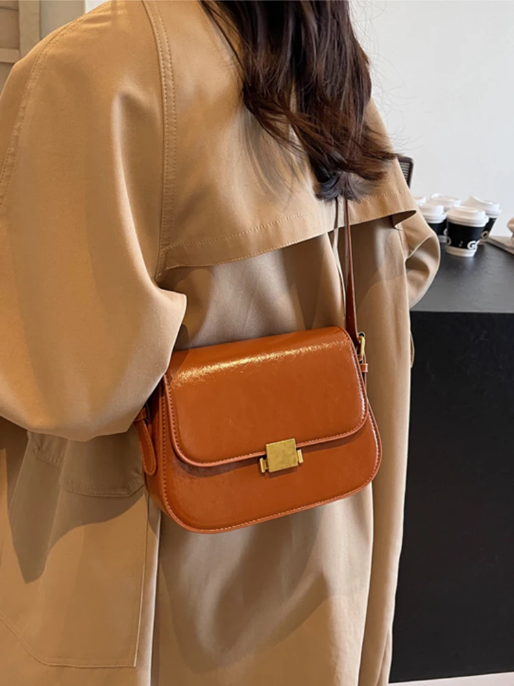 Vintage Burgundy Shoulder Bags for Women Autumn Winter PU Leather Flap Small Square Bag Lady Fashion Handbags